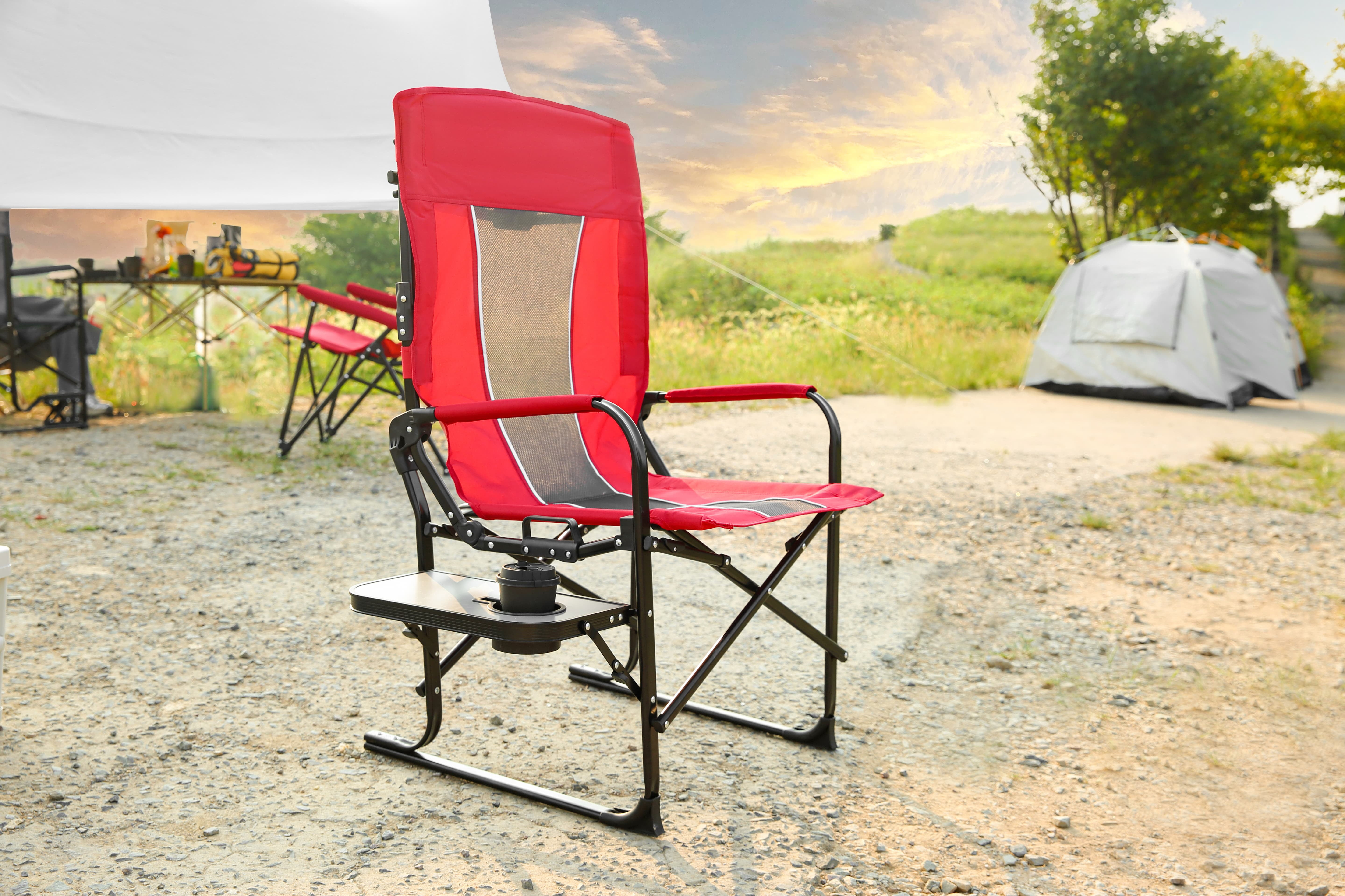 Folding Camping Directors Chair, Heavy Duty Steel Frame Portable Lawn Chair with Side Table, Cup Holder & Storage Pocket, 250LBS Capacity for Beach Fishing Picnic Outdoor