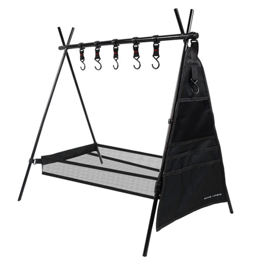 Folding Camping Hanging Tripod Rack Shelf Cookware Hanger Storage