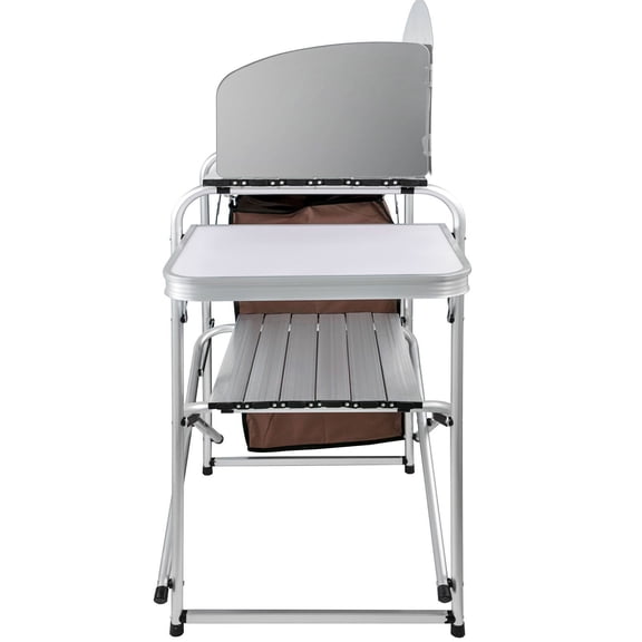 Folding Camping Kitchen Table and Picnic Cabinet - Portable Outdoor Cooking Storage Rack in Brown