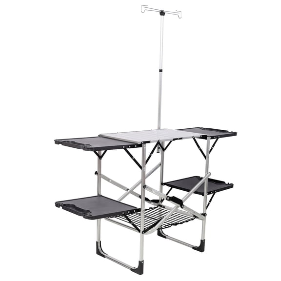 Folding Camping Kitchen Table with Heat Resistant Top, 4 Side Tables, Portable Cooking Station for Outdoor