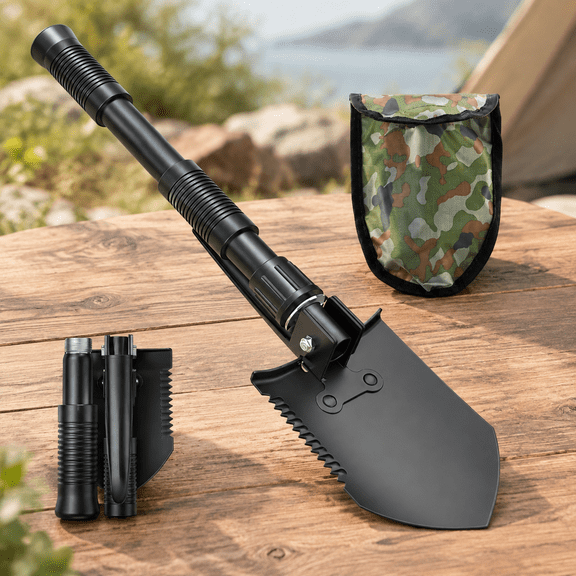 Folding Camping Shovel, 15.35" Lightweight High Carbon Steel Tool