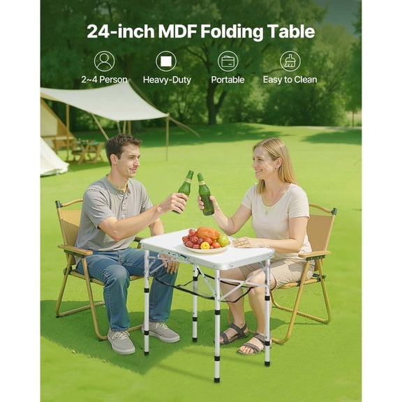 Folding Camping Side Table 24x16, Adjustable Height with Mesh Shelf, Silver