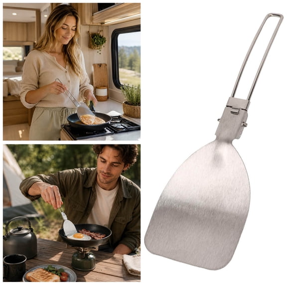 Folding Camping Spatula With Lockable Handle Stainless Steel Grill Turner For Outdoor Bbq Picnic Hiking Backpack Travel Cooking(Silver-21.7Cm)