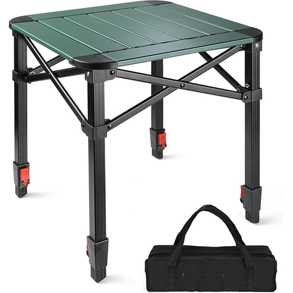 Folding Camping Square Table with Carry Bag, Lightweight Aluminum Adjustable Square Table for Outdoor, Camping, Picnic, Backyards, BBQ (S)