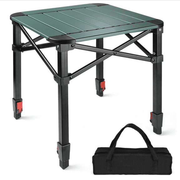 Folding Camping Square Table with Carry Bag, Lightweight Aluminum Adjustable Square Table for Outdoor, Camping, Picnic, Backyards, BBQ