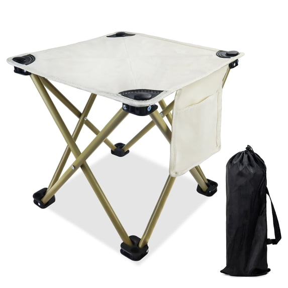 Folding Camping Stool with Side Pocket & Carry Bag, 12.9" Portable Fishing Camp Stool, Collapsible Camping Foot Rest, Camping Chairs Seat Lightweight for Adults Outdoor (White)
