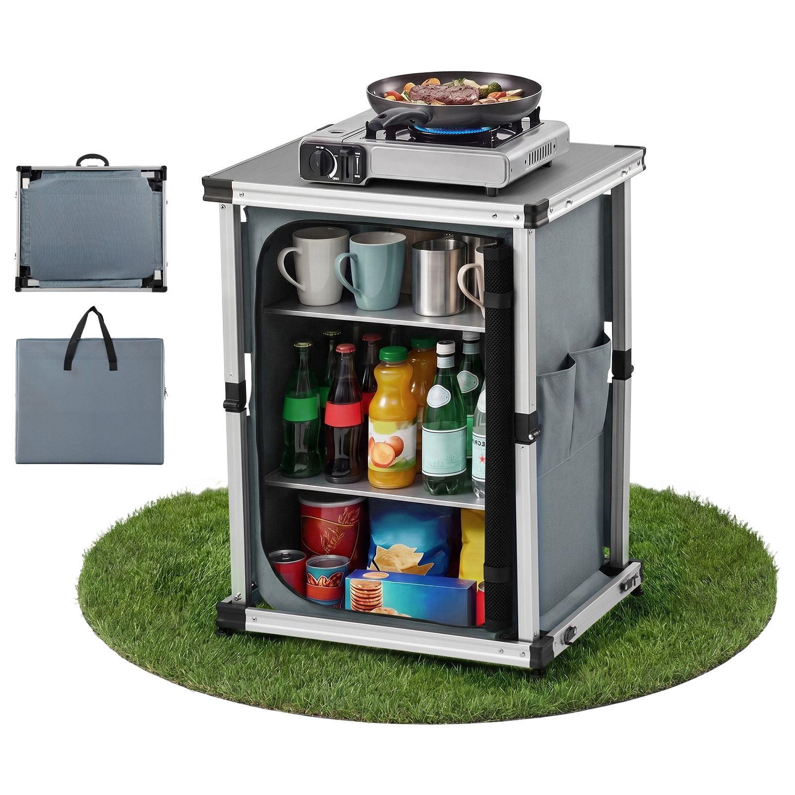 Folding Camping Storage Cabinet Portable Aluminum Table with Carry Bag ...