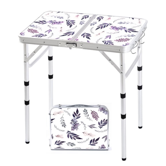 Folding Camping Table 2ft Portable Picnic Table Adjustable Height Small Card Table Aluminum Foldable Lightweight with Carry Handle for Outdoor Indoor Hiking Camp BBQ Beach (Misty Lilac)
