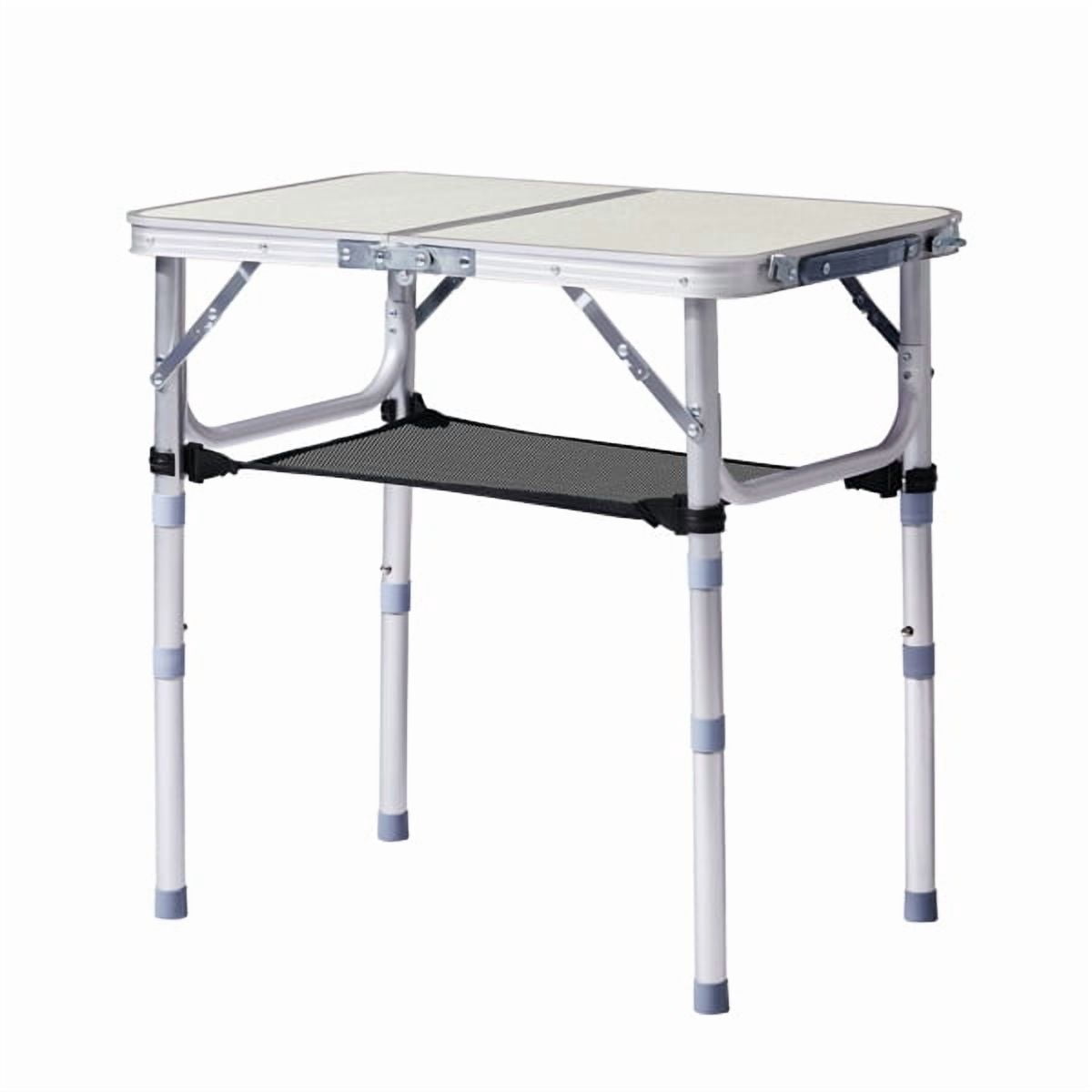 Folding Camping Table, 3 Adjustable Heights, Portable Aluminum, Mesh Shelf, 110lb Capacity for Camping/Picnics/Beach/Patio