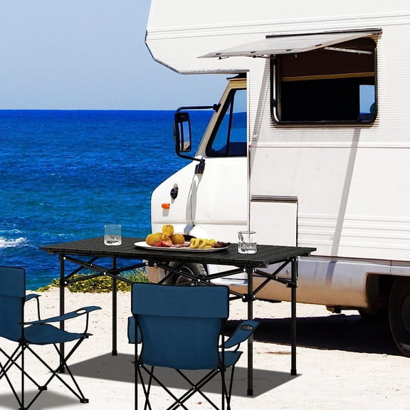 Folding Camping Table - 38" L Roll-Up Lightweight Picnic Table with Large Aluminum Tabletop & Carrying Bag for Hiking, Backpacking & Fishing