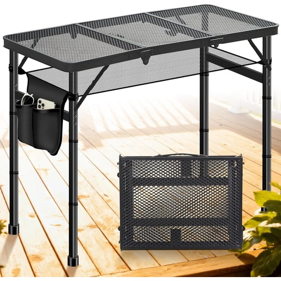 Folding Camping Table, 3ft Camping Table  Folding Table with 3 Adjustable Height Max 27.5 Inch Picnic Table Portable Table for Outdoor Backyard BBQ, Beach