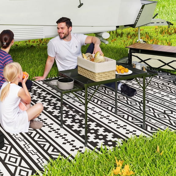 Folding Camping Table 4.5ft Portable Picnic Table with 2 Wing Panels - Height Adjustable Metal Outdoor Table for BBQ, Beach, Patio General
