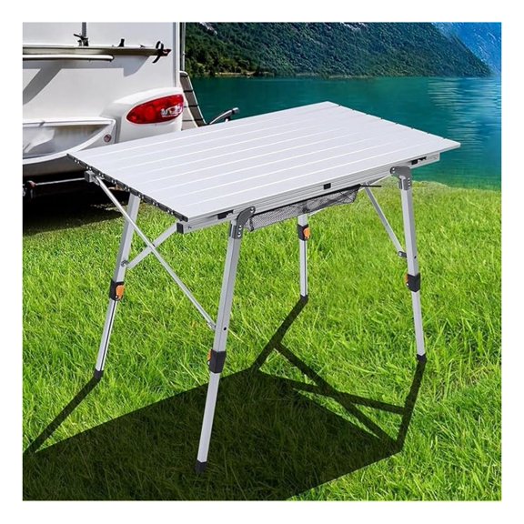 Folding Camping Table, Adjustable Aluminum Roll Up Table with Carry Bag