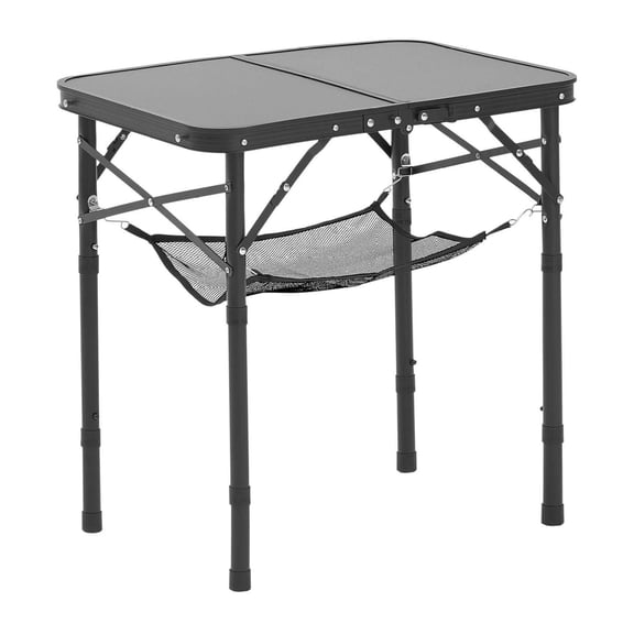 Folding Camping Table, Adjustable Height Portable Side Table, Aluminum MDF Beach Table with Carry Handle, Lightweight Compact for Outdoor Picnic BBQ, 24x16in, Black