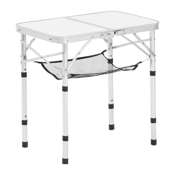 Folding Camping Table, Adjustable Height Portable Side Table, Aluminum MDF Beach Table with Carry Handle, Lightweight Compact for Picnic BBQ, 24x16in Silver
