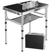 Folding Camping Table, Aluminum 24 x 16 Adjustable Height Small Folding Table with Carrying Handle, Lightweight, Portable Camping Table Waterproof for Outdoor Indoor Picnic Beach BBQ