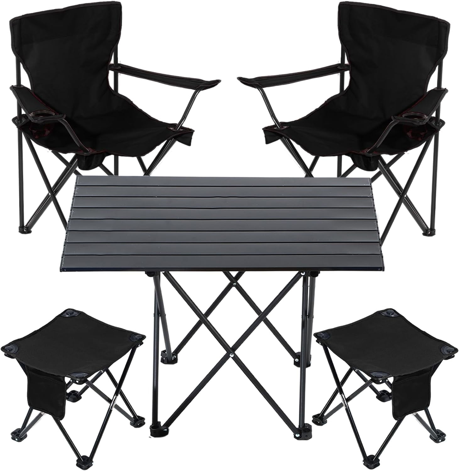 Folding Camping Table and Chair Set of 5, Portable Camp Chairs Lawn Chair, Lightweight Camp