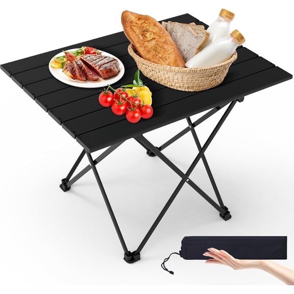 Folding Camping Table, Folding Beach Table w/Carry Bag, Portable Picnic Table for Outdoor, Camping, Picnic, Travel Camping Table (Black, 22")
