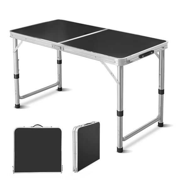 Folding Camping Table, HDJ Portable Aluminum Outdoor Picnic Kitchen Table 47" x 24" with Adjustable Height for Travel Beach, Backyards, BBQ, Picnic, Black