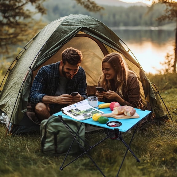 Folding Camping Table Large with Cup Holders Portable Beach Table for Outdoor Activities