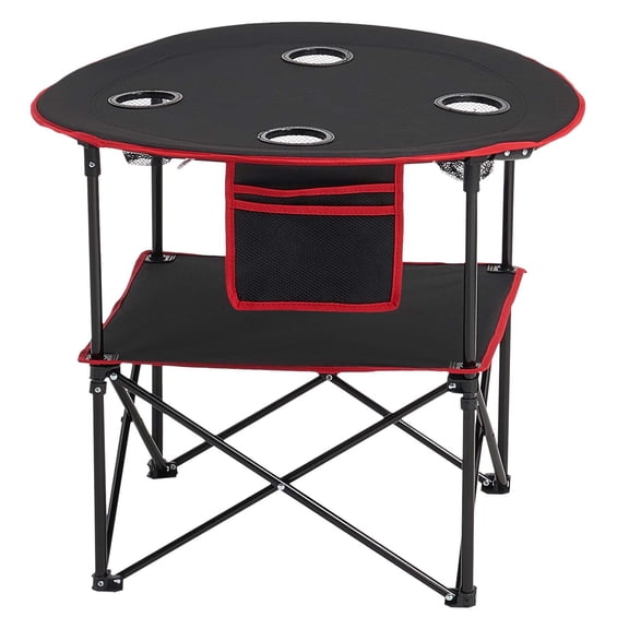 Folding Camping Table  Lightweight 600D Oxford Waterproof with 4 Cup Holders & Carry Bag for Tailgate Picnic Black