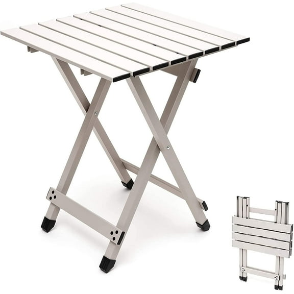Folding Camping Table - Lightweight Aluminum Portable Picnic Table, 18.5L x 18.5W x 24.5H Inch for Cooking, Beach, Hiking, Travel, Fishing, BBQ, Indoor Outdoor Small Foldable Camp Tables