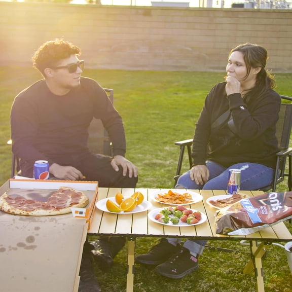 Folding Camping Table, Lightweight Roll-Up Table Aluminum Low Portable Picnic Table with Easy Carrying Bag for Outdoor, Beach, Picnic, Backyards, BBQ and Party, 45.2"L x 23.6"W x 17.3"H