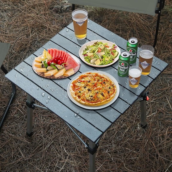 Folding Camping Table, Portable Lightweight Beach Tables for Sand Foldable, Aluminum Roll-up Folding Square Table for Outdoor Camping, Picnic, Card, Travel (Black)