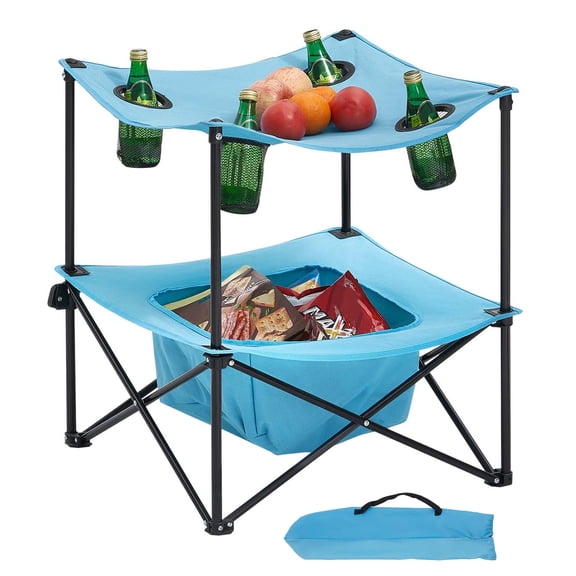 Folding Camping Table,Portable Outdoor Lightweight Picnic Table with 4 Cup Holders,600D Oxford Fabric Waterproof Canvas Travel Beach Tables for Camping Picnic