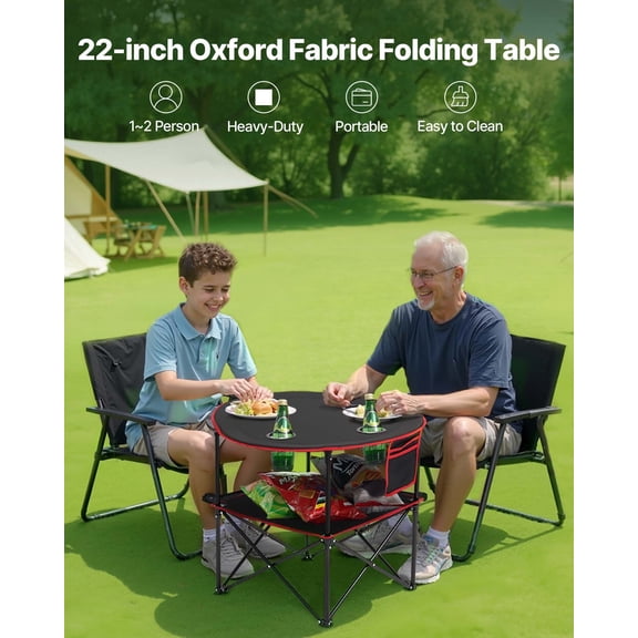 Folding Camping Table,Portable Outdoor Lightweight Picnic Table,600D Oxford Fabric Waterproof Canvas Travel Beach Tables,with 4 Cup Holders,Carry Bag,for Tailgating Camping Picnic,Black
