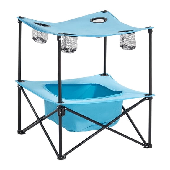 Folding Camping Table, Portable Outdoor Picnic Table with Cup Holders, Lightweight Travel Beach Table for Camping, Tailgating, Blue