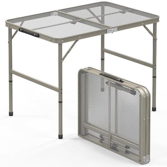 Folding Camping Table, Portable Picnic Table, 3x2 FT Lightweight Grill Table with Adjustable Height, Carry Handle, Metal Folding Table for Picnic Camping Cooking BBQ,Silver