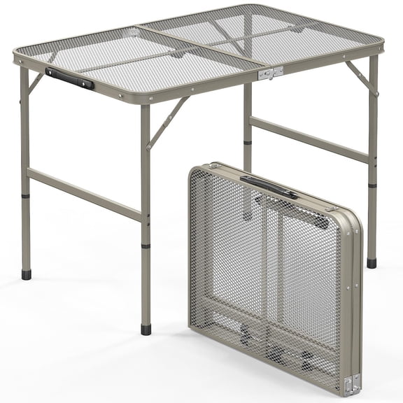 Folding Camping Table, Portable Picnic Table, 3x2 FT Lightweight Grill Table with Adjustable Height, Carry Handle, Metal Folding Table for Picnic Camping Cooking BBQ,Silver