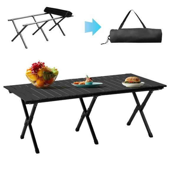 Folding Camping Table Portable Picnic Table, Lightweight Roll up Side Table Outdoor Camp Table for Travel Hiking Backyard BBQ Party, Black/46x24in