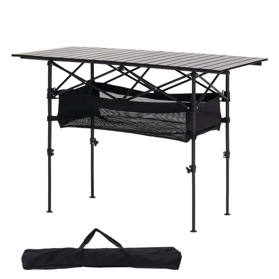 Folding Camping Table, Portable Roll Up Side Tables, Lightweight Aluminum Beach Table with Adjustable Height, Large Storage Bag and Carry Bag, For Outdoor BBQ Tailgating Picnic, Travel, Black