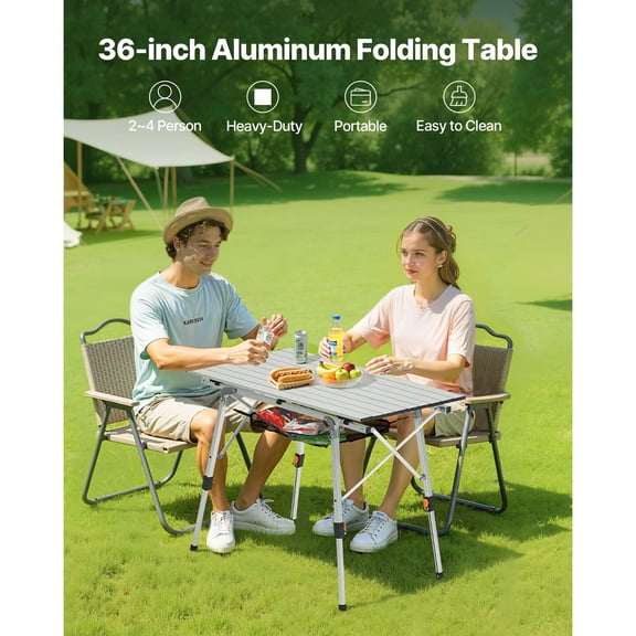 Folding Camping Table,Portable Roll Up Side Tables,Lightweight Aluminum Beach Table with Adjustable Height,Top Mesh Layer&Carry Bag,For Outdoor BBQ Tailgating Picnic,Travel,Silver