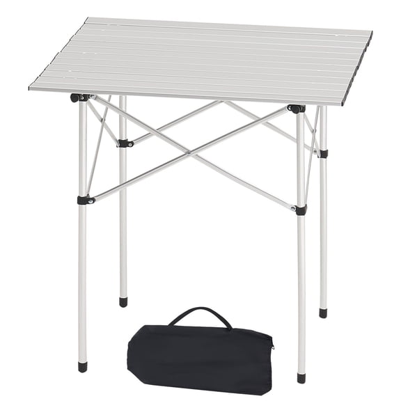 Folding Camping Table, Portable Roll Up Side Tables, Small Lightweight Aluminum Beach Table, Compact with Carry Bag, for Outdoor Cooking, Tailgating, Grilling, Picnic, Travel, Silver