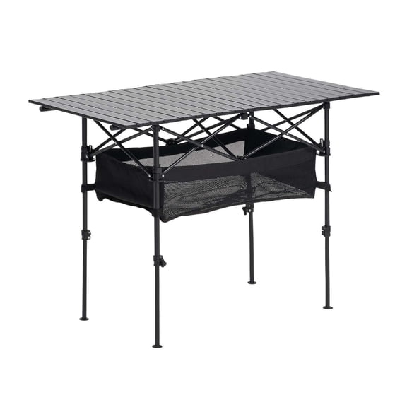 Folding Camping Table, Portable Roll Up Side Table, Lightweight Aluminum Outdoor Table with Adjustable Height, Carry Bag for BBQ Picnic