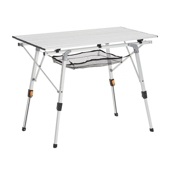 Folding Camping Table, Portable Roll Up Side Table, Lightweight Aluminum Outdoor Table with Adjustable Height, Mesh Top & Carry Bag