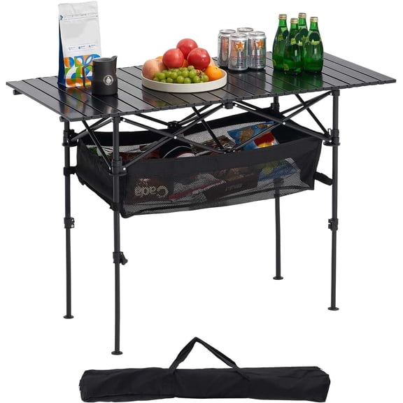 Folding Camping Table, Portable Roll Up Side Tables, Lightweight Aluminum Beach Table for Outdoor BBQ Tailgating Picnic, Travel (47 inch-Black)