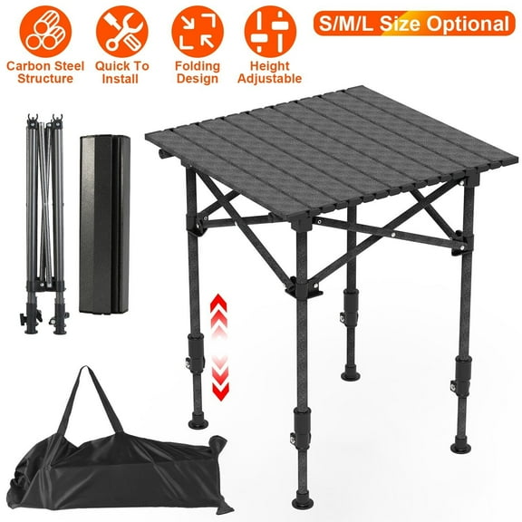 Folding Camping Table, Portable Roll-up Table with Adjustable Height, Large Storage Bag and Carrying Bag, Tall Aluminum Table for Indoor & Outdoor Picnic BBQ Backyards Beach,S-20x21x33in