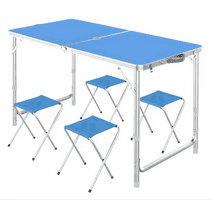 Folding Camping Table Portable with 4 Chairs Inlife Garden Table and Chair Set with Umbrella Hole, Aluminum Alloy, Height Ajustable