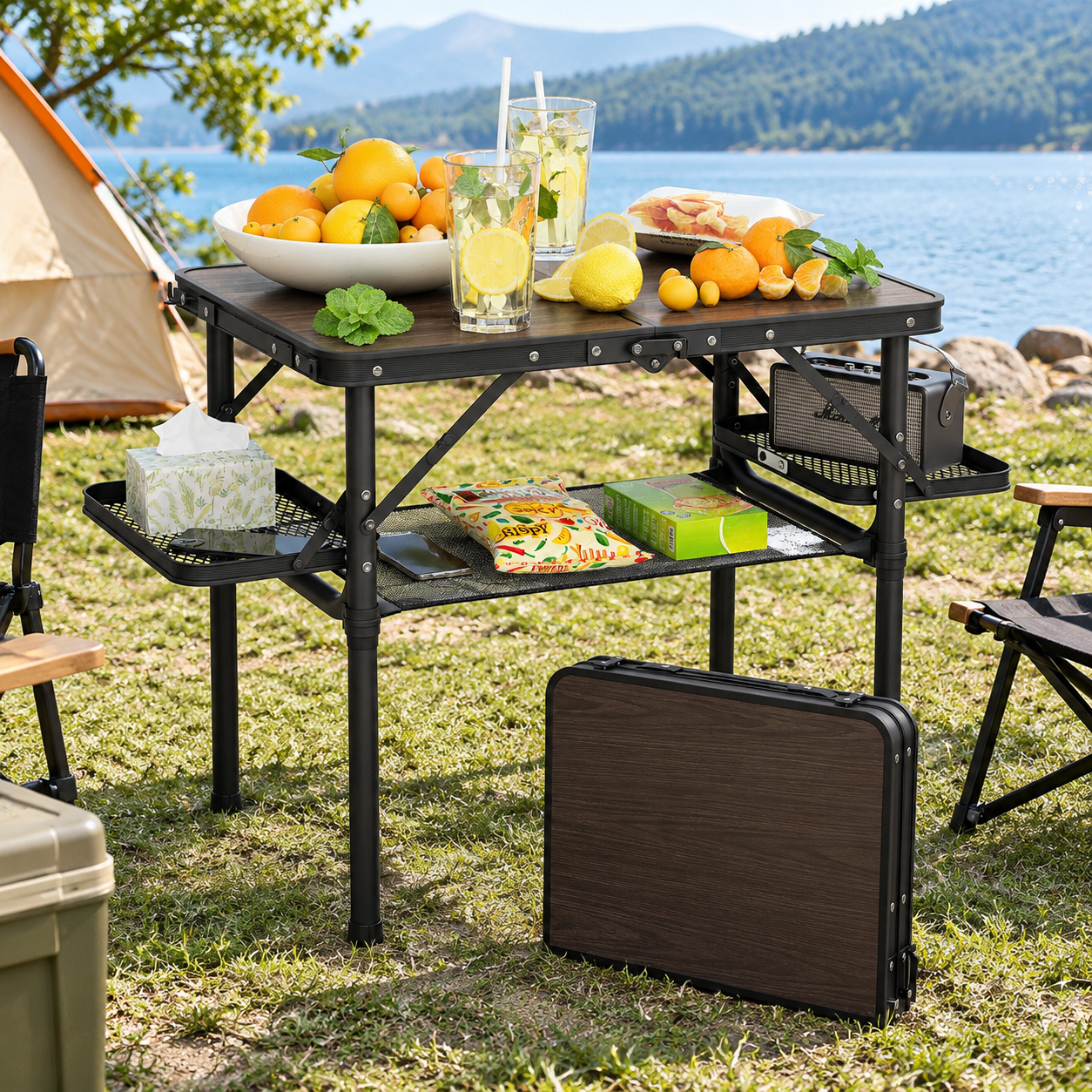 Folding Camping Table Small 2ft Camp Portable With Side Racks & Stornet ...