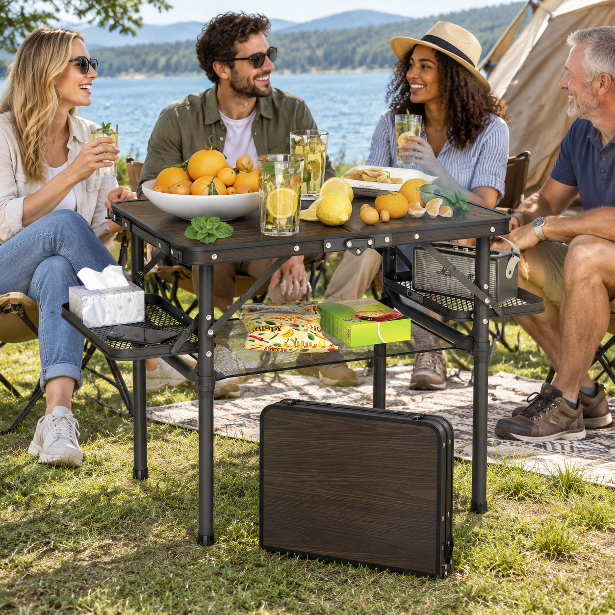 Folding Camping Table Small 2ft Camp Portable With Side Racks & Stornet ...
