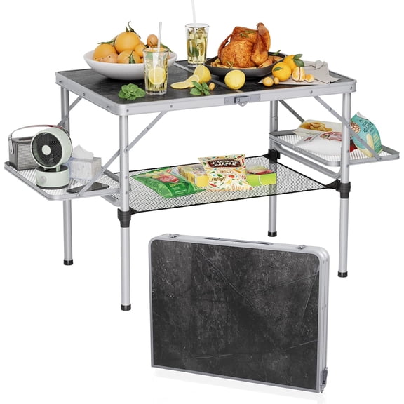 Folding Camping Table Small 2ft, Small Camp Table Portable with 50% Extra Space, Folding Picnic Set, Portable Beach Table, Car Camping Essentials, Aluminum Light & Solid