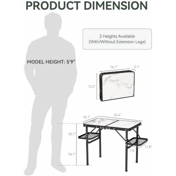 Folding Camping Table Small 2ft, Small Camp Table Portable with 50% Extra Space, Folding Picnic Table, Portable Beach Tables, Car Camping Essentials, Aluminum Light Solid