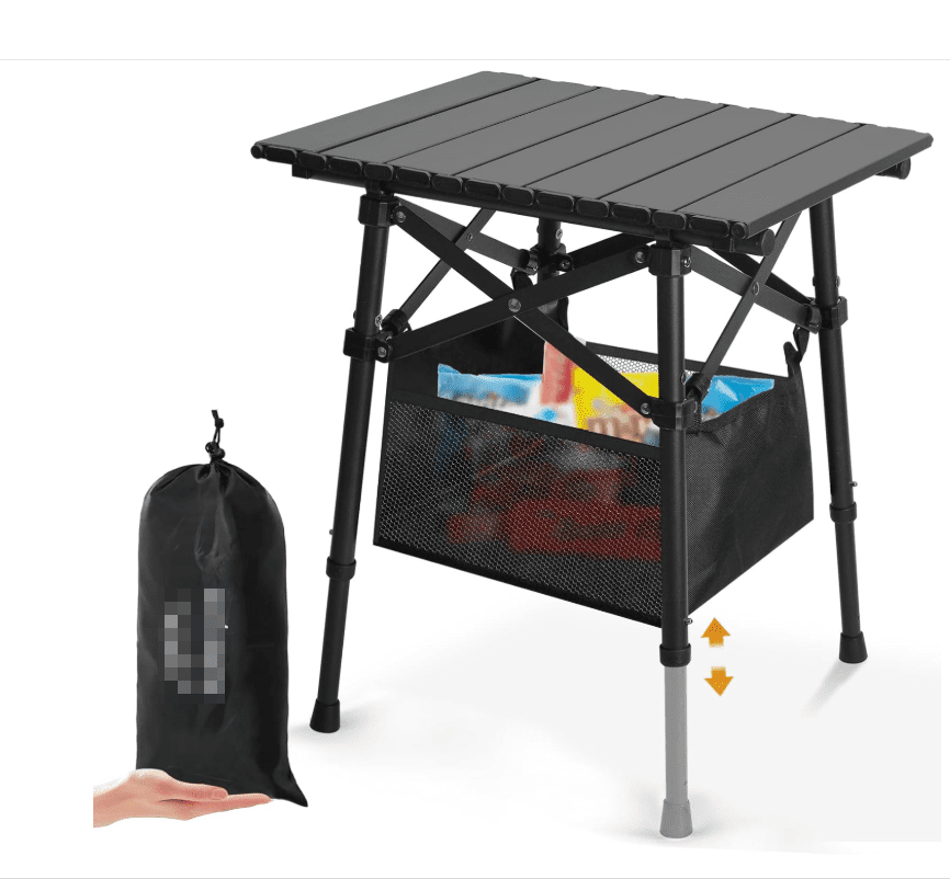 Folding Camping Table, Small Outdoor Table with Storage Bag, Adjustable Height 14.2" & 18.9", Portable Lightweight Aluminum Foldable Side Table for Picnic, BBQ, Beach & Tailgating