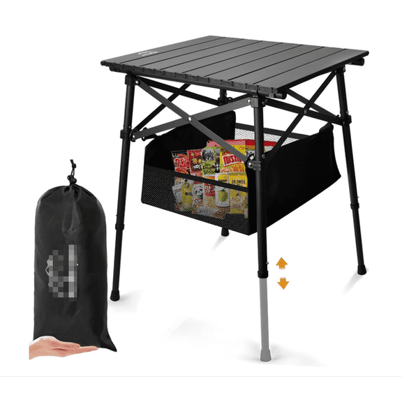 Folding Camping Table - Small Outdoor Table with Storage Bag - Adjustable Height 17.7'' & 24'', Portable Lightweight Aluminum Foldable Side Table for Picnic, BBQ, Beach & Tailgating(Large)