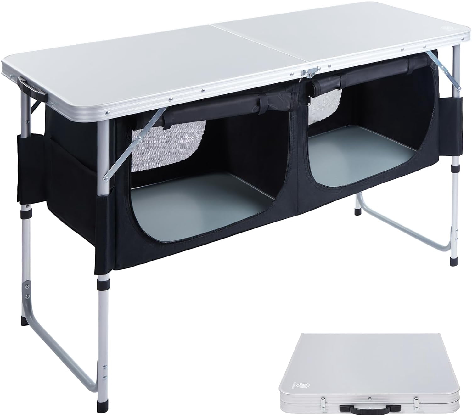 Folding Camping Table with Storage, 4 ft * 2 ft Aluminum Composite ...