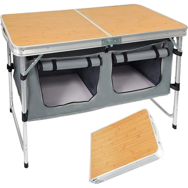 Folding Camping Table with Storage Compartment Aluminum Lightweight